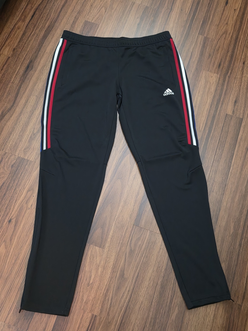 adidas Black Joggers with Red, White And Blue Side Stripes